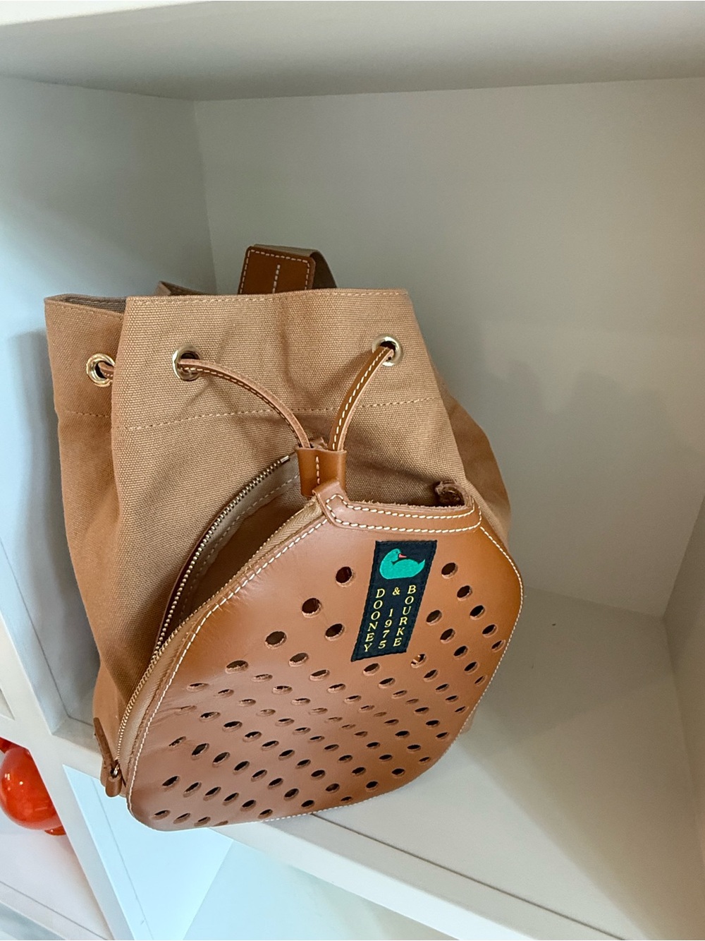 Dooney & Bourke Tan Pickleball sling canvas and leather Drawstring brand new!